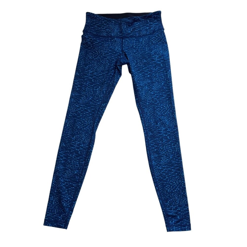 LULULEMON LEGGINGS WOMENS SIZE 8 WUNDER UNDER PANT SAMBA SNAKE KAYAK BLUE HERO